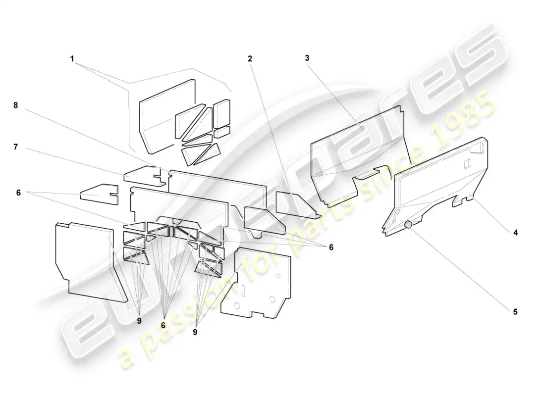 lamborghini murcielago coupe (2006) diagrama de piezas del escudo térmico