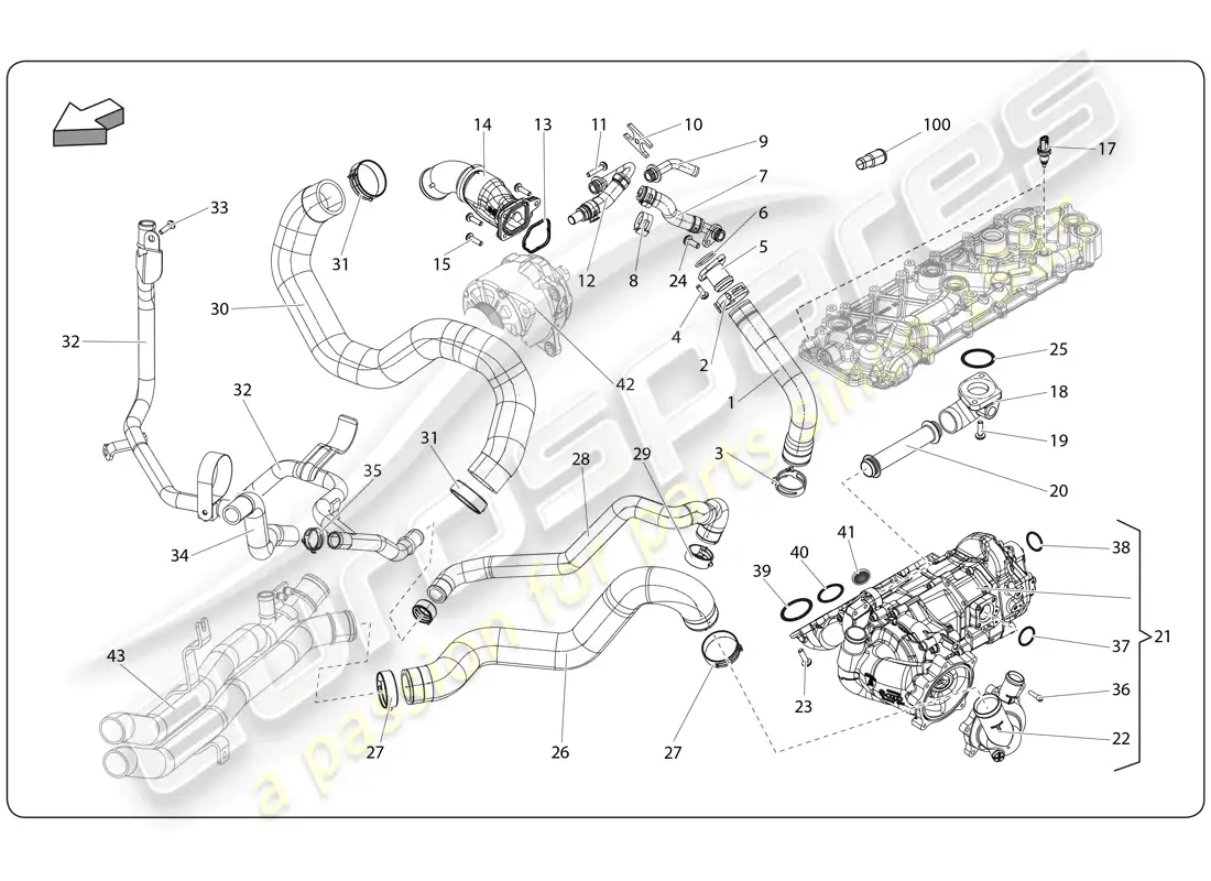 lamborghini super trofeo (2009-2014) water cooling diagrama de piezas