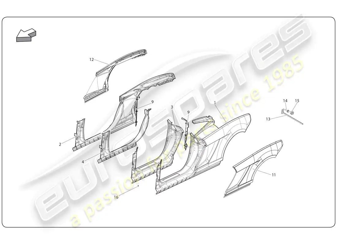 lamborghini super trofeo (2009-2014) elemento del chasis diagrama de piezas