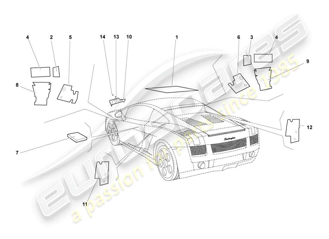 lamborghini gallardo coupe (2004) absorbentes de sonido diagrama de piezas