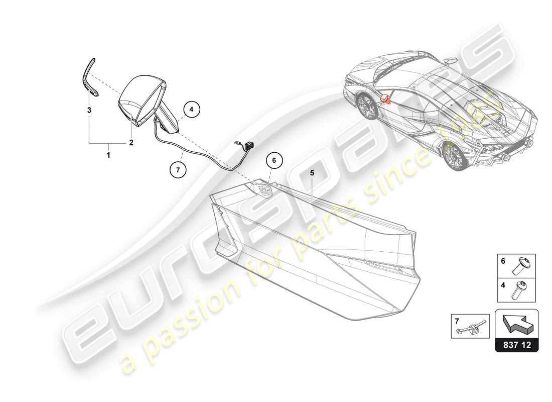 lamborghini sian roadster (2021) espejo exterior diagrama de piezas