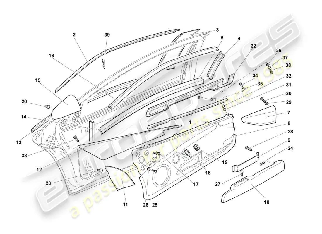 lamborghini murcielago coupe (2005) guía de ventana diagrama de piezas