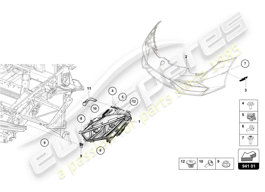 lamborghini evo spyder 2wd (2020) faro led diagrama de piezas