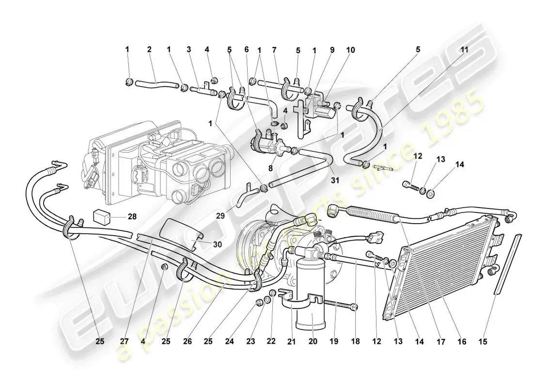 lamborghini murcielago roadster (2005) condensador de a/c diagrama de piezas