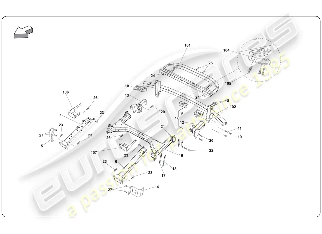 lamborghini super trofeo (2009-2014) elemento del chasis diagrama de piezas