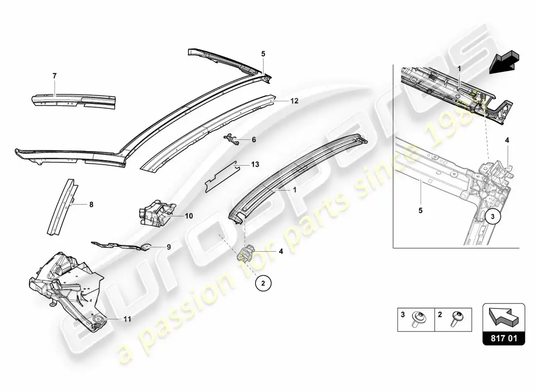 lamborghini lp580-2 spyder (2017) ventana con bisagras diagrama de piezas