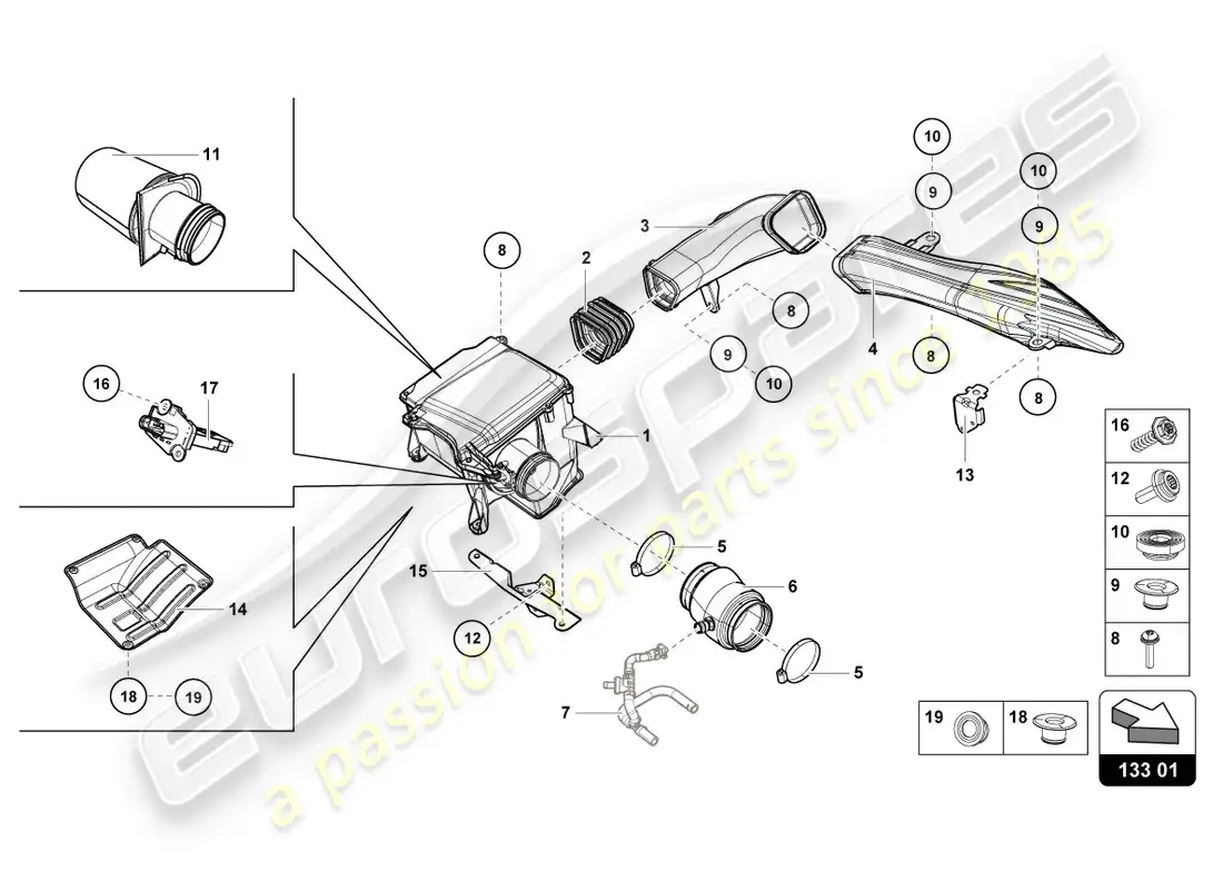 lamborghini lp610-4 avio (2016) carcasa del filtro de aire diagrama de piezas