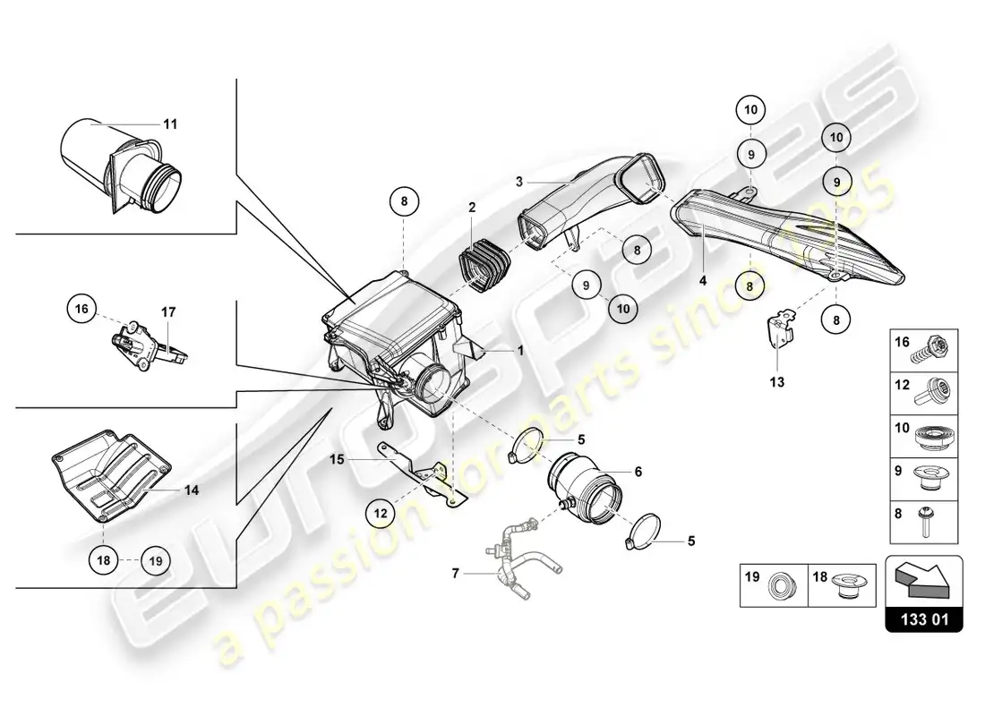 lamborghini lp610-4 coupe (2015) diagrama de piezas de la carcasa del filtro de aire