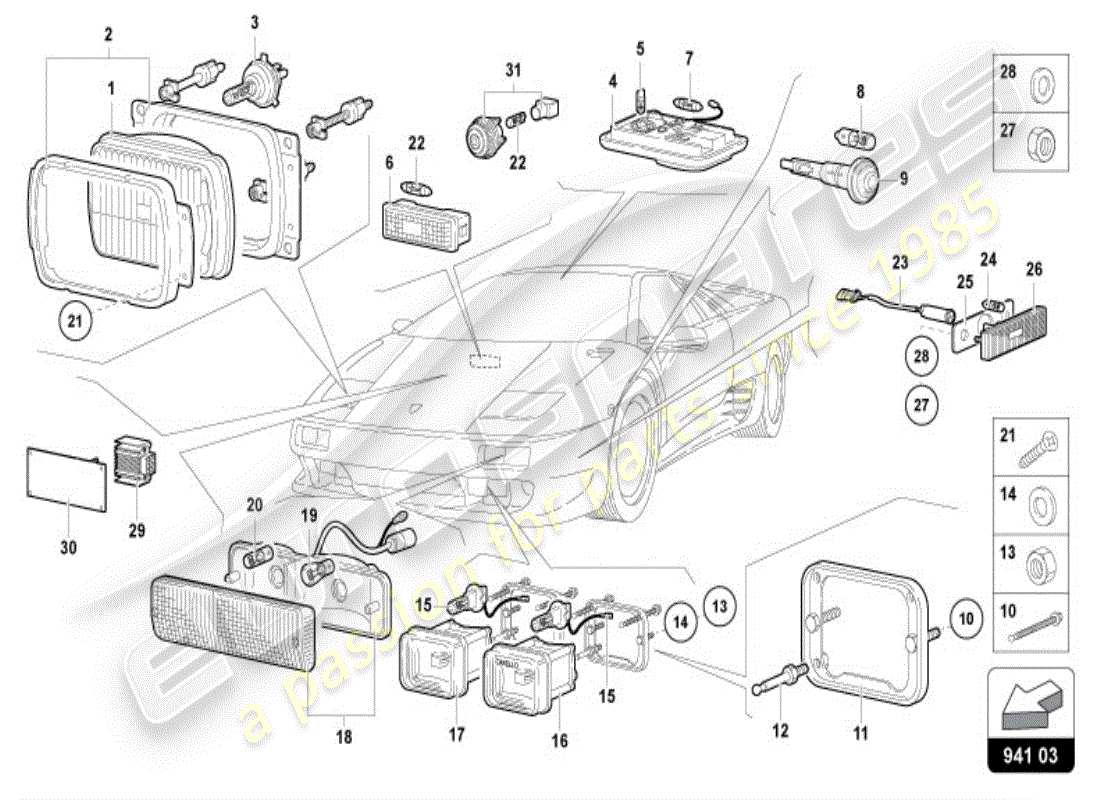 lamborghini diablo vt (1995) diagrama de piezas de faros