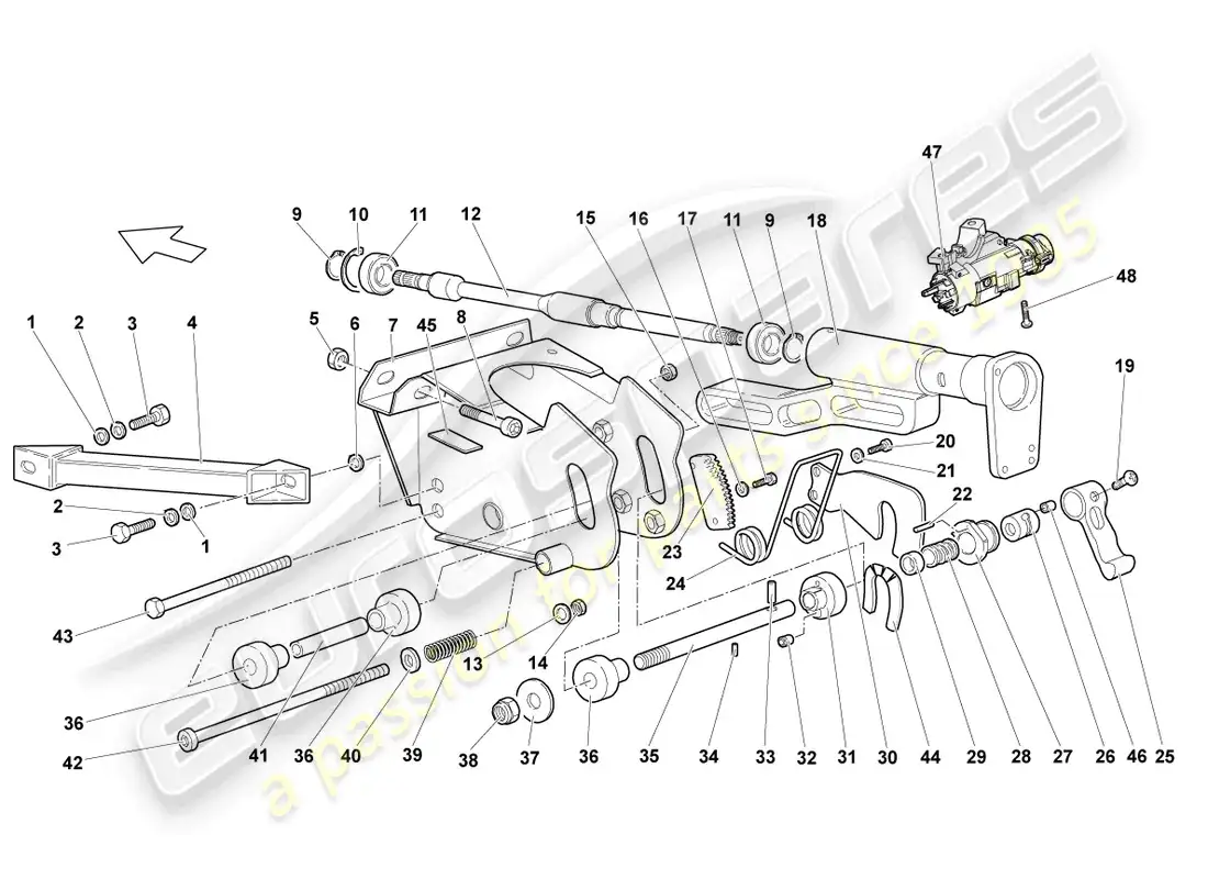 lamborghini murcielago coupe (2002) columna de dirección diagrama de piezas