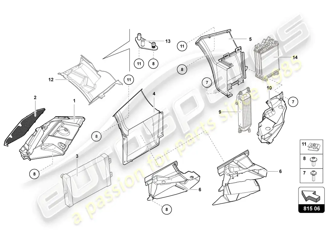 lamborghini lp740-4 s coupe (2020) diagrama de piezas de cartón para conductos de aire