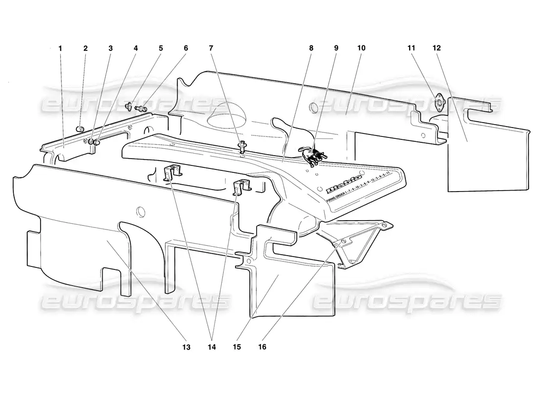 lamborghini diablo sv (1997) paneles de la carcasa del motor diagrama de piezas