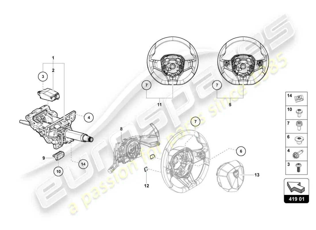 lamborghini centenario coupe (2017) diagrama de piezas del sistema de dirección