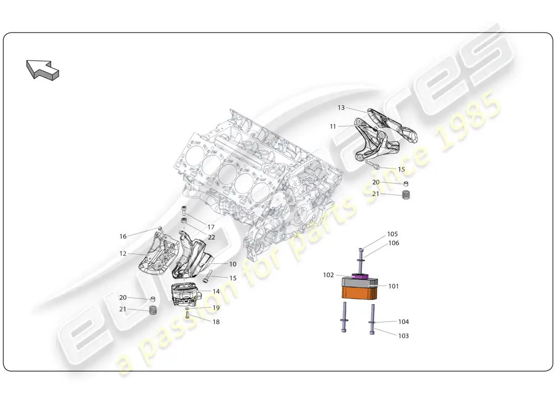 lamborghini super trofeo (2009-2014) montaje del motor diagrama de piezas