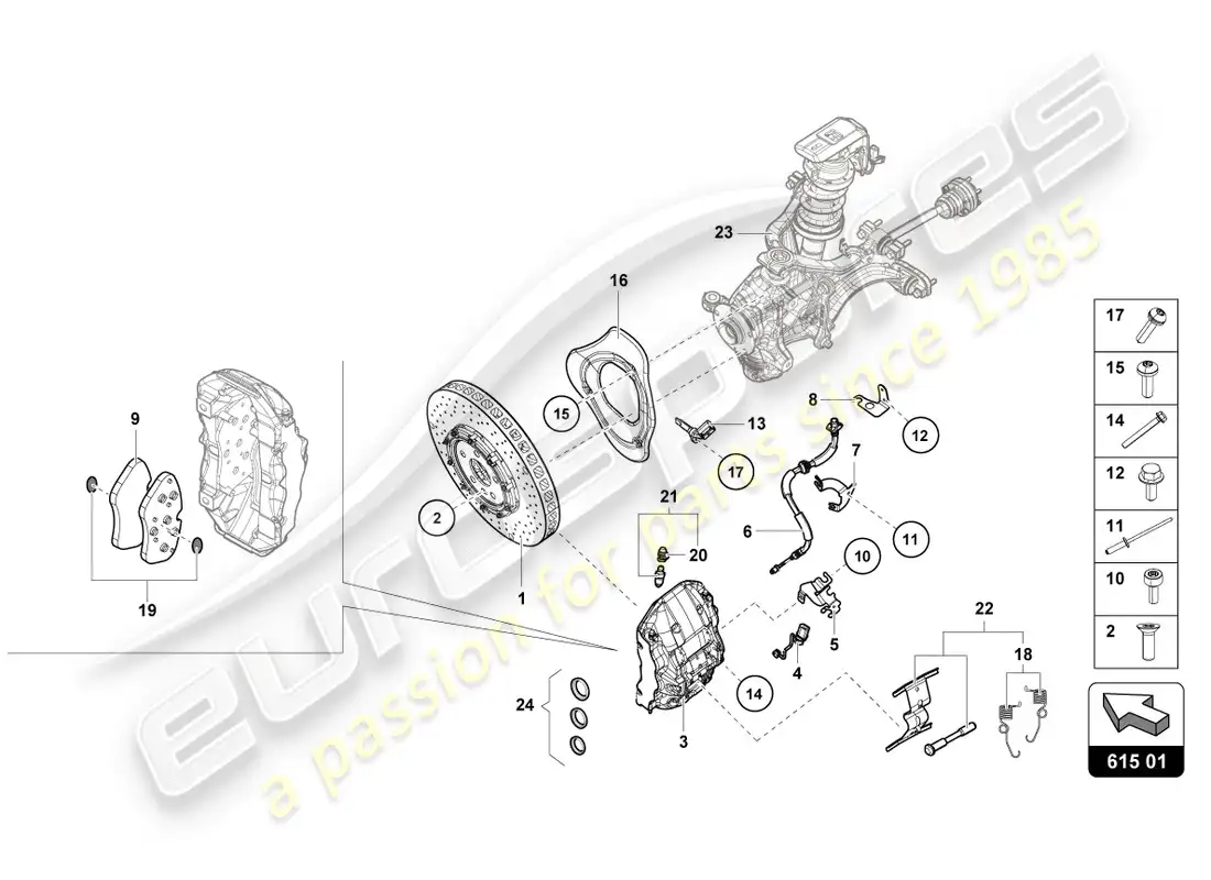 lamborghini evo coupe (2020) disco de freno cerámico diagrama de piezas