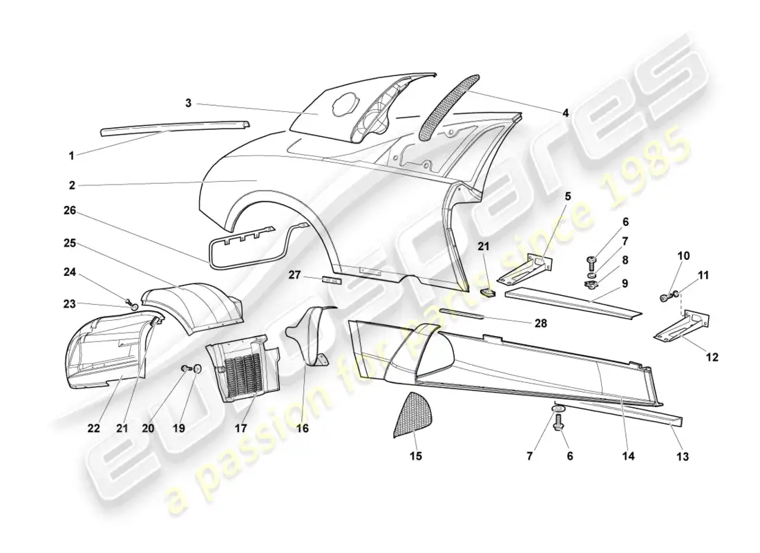 lamborghini murcielago coupe (2004) lateral derecho diagrama de piezas