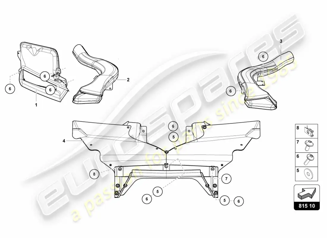 lamborghini centenario coupe (2017) conducto de aire frontal de cartón diagrama de piezas