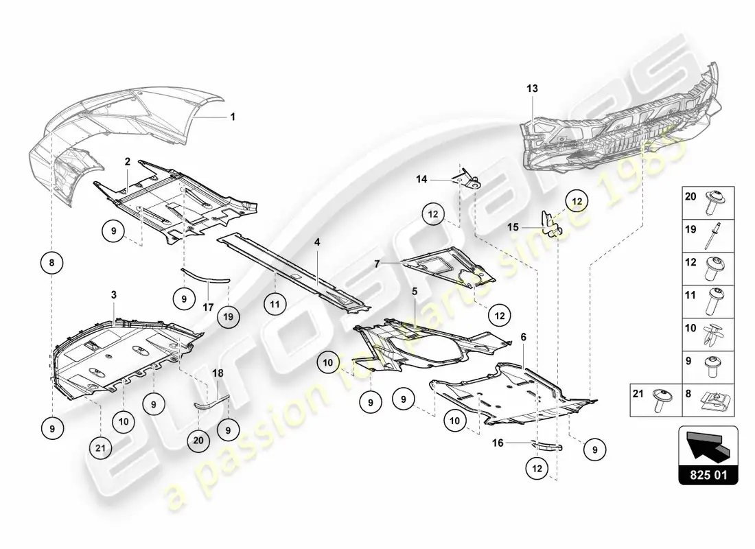 lamborghini lp580-2 spyder (2018) panel de adorno para la sección inferior del marco diagrama de piezas