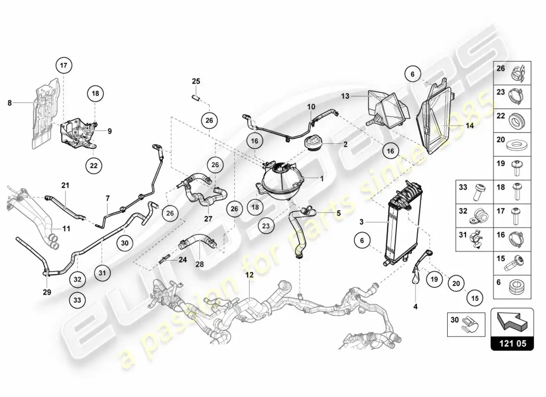 lamborghini lp600-4 zhong coupe (2016) enfriador para refrigerante diagrama de piezas