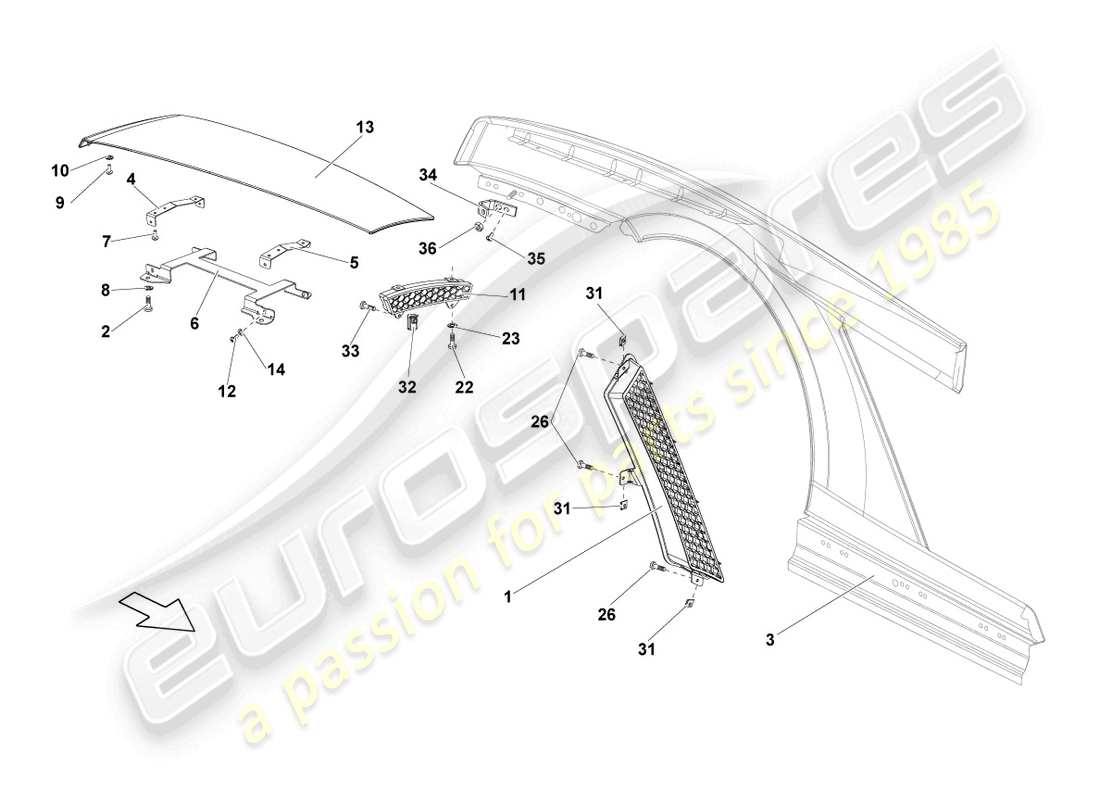 lamborghini lp550-2 coupe (2013) diagrama de pieza del ala trasera