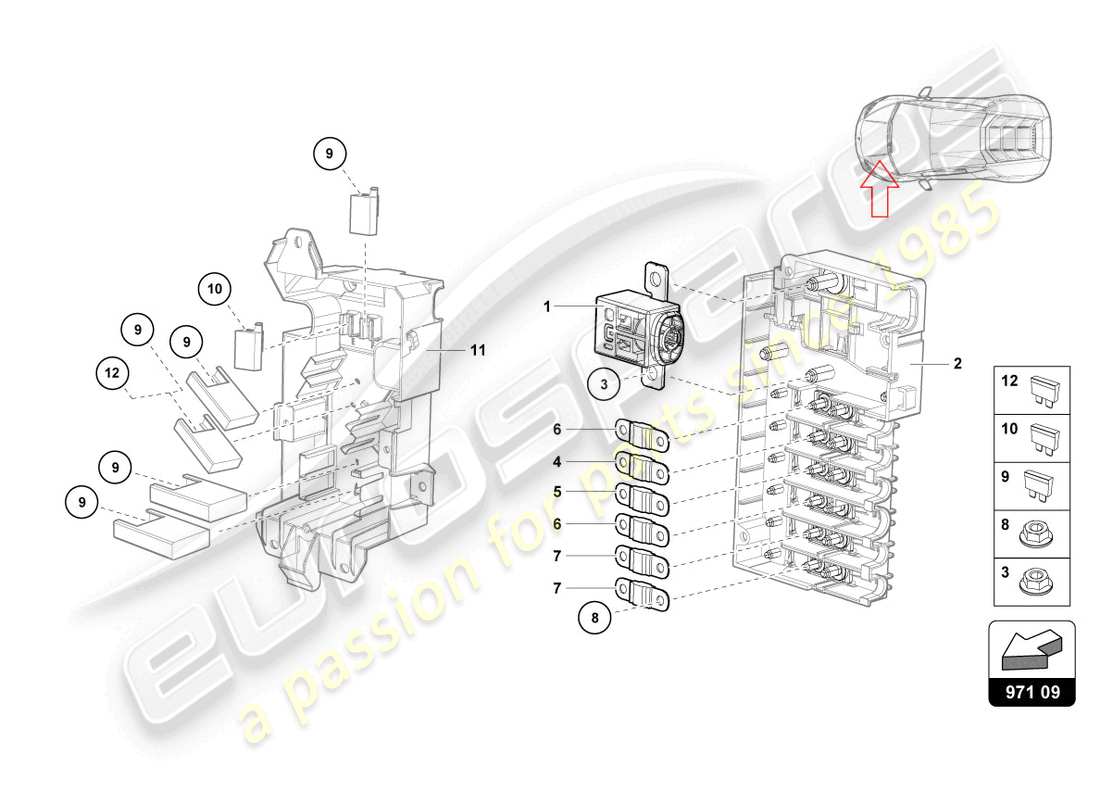 lamborghini 2021 (evo spyder) diagrama de piezas de fusibles