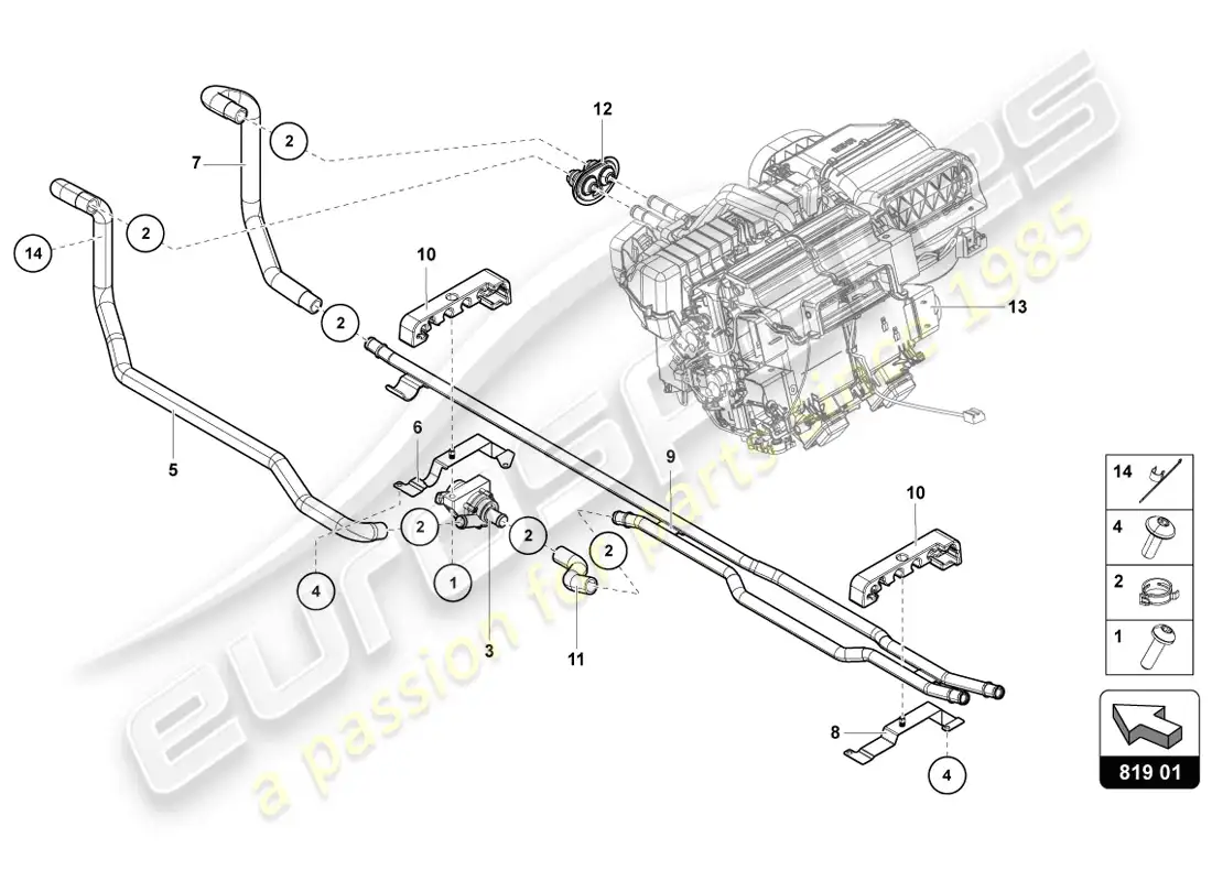 lamborghini lp720-4 coupe 50 (2014) diagrama de piezas del sistema de calefacción y aire acondicionado