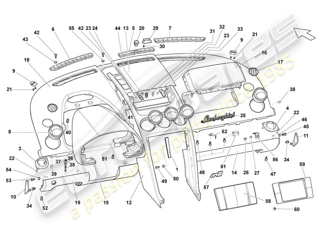 lamborghini gallardo coupe (2004) diagrama de piezas del tablero