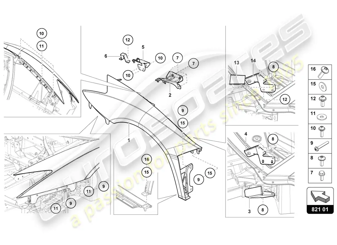 lamborghini lp720-4 coupe 50 (2014) diagrama de piezas del ala
