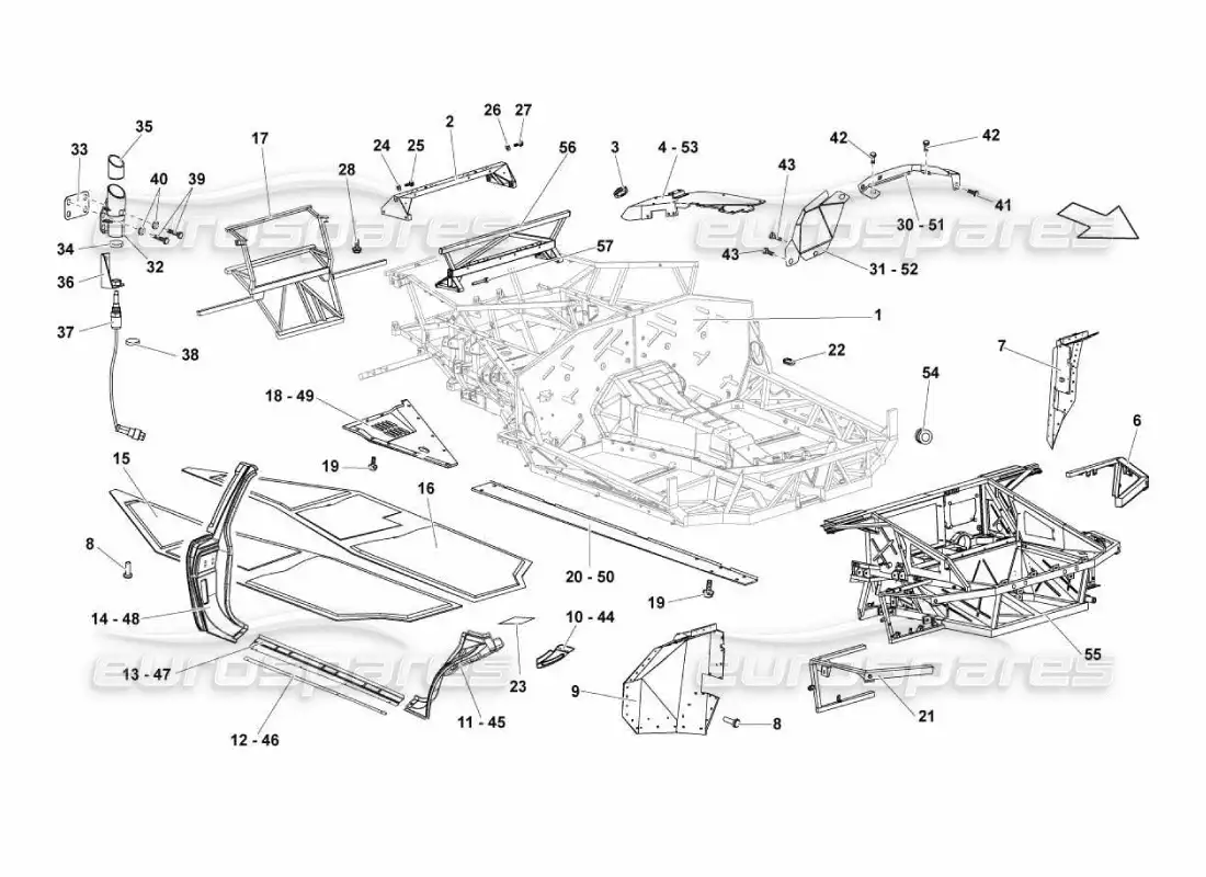 lamborghini murcielago lp670 elementos del marco diagrama de piezas