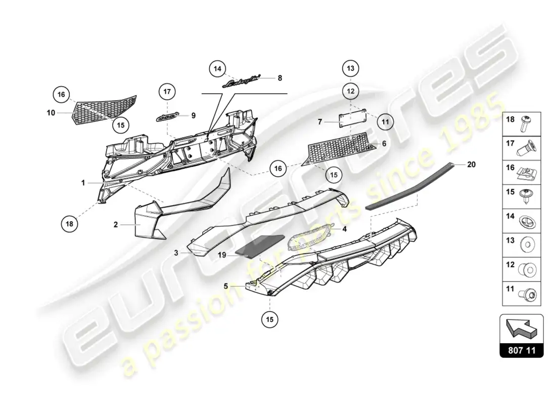 lamborghini lp750-4 sv roadster (2017) parachoques completo diagrama de pieza