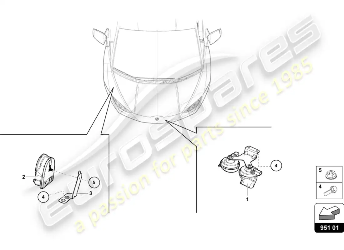 lamborghini evo spyder 2wd (2020) bocina de señal diagrama de piezas