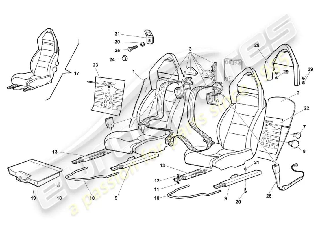 lamborghini murcielago roadster (2005) asiento completo diagrama de piezas