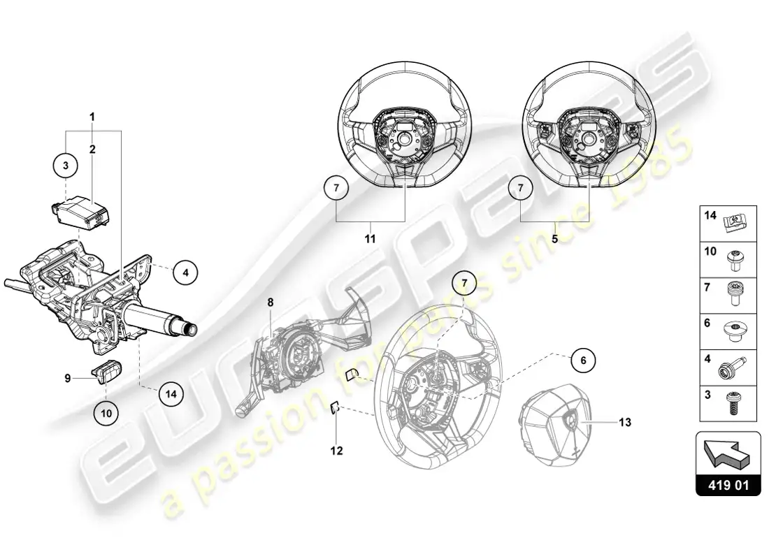 lamborghini lp720-4 coupe 50 (2014) diagrama de piezas del sistema de dirección