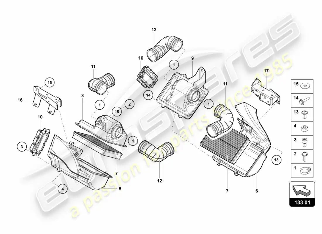 lamborghini centenario coupe (2017) diagrama de piezas del filtro de aire
