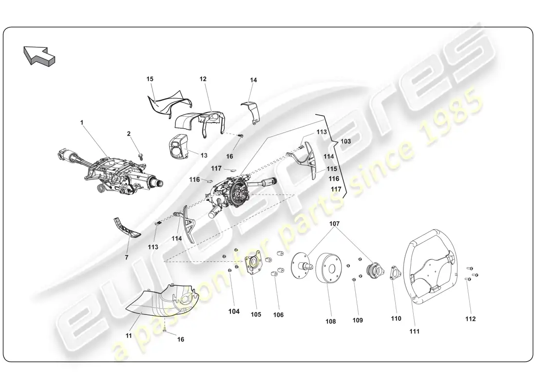 lamborghini super trofeo (2009-2014) volante diagrama de piezas