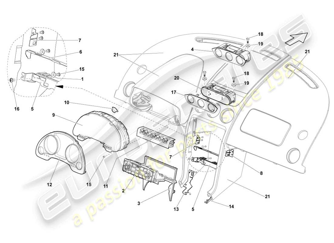 lamborghini lp550-2 coupe (2013) diagrama de piezas del instrumento combi