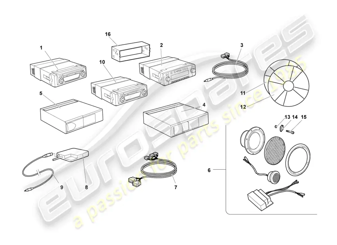 lamborghini murcielago roadster (2006) piezas eléctricas para sistema de audio diagrama de piezas