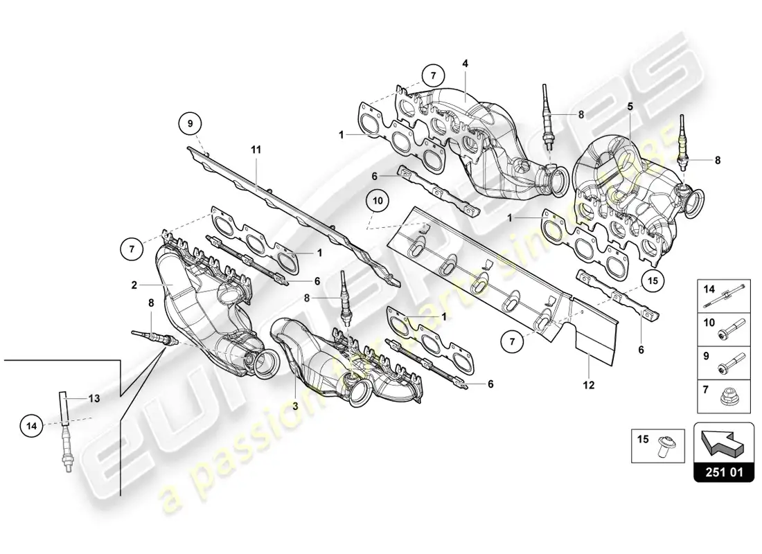 lamborghini lp720-4 coupe 50 (2014) diagrama de piezas del sistema de escape