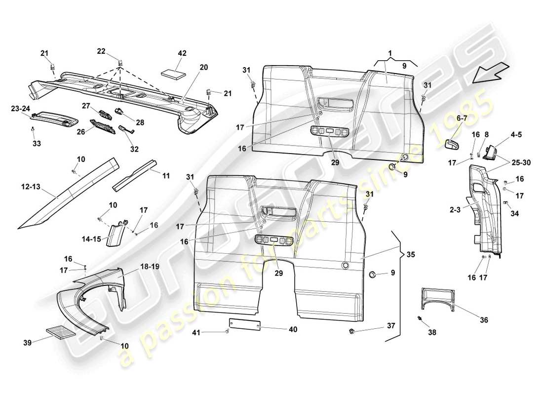 lamborghini lp560-4 spyder fl ii (2013) revestimientos de techo y pilares diagrama de piezas