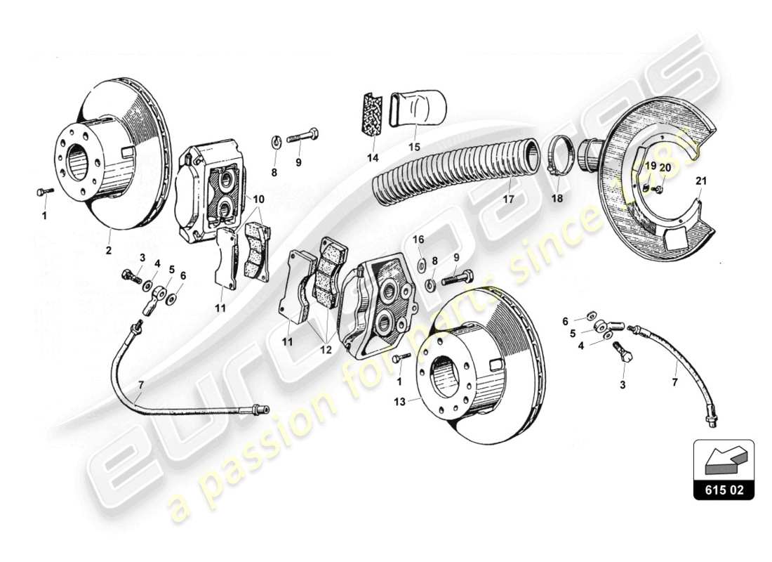 lamborghini countach 25th anniversary (1989) frenos delanteros-traseros diagrama de piezas