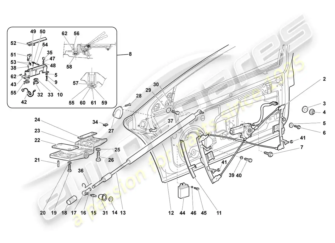 lamborghini murcielago coupe (2005) regulador de ventana diagrama de piezas