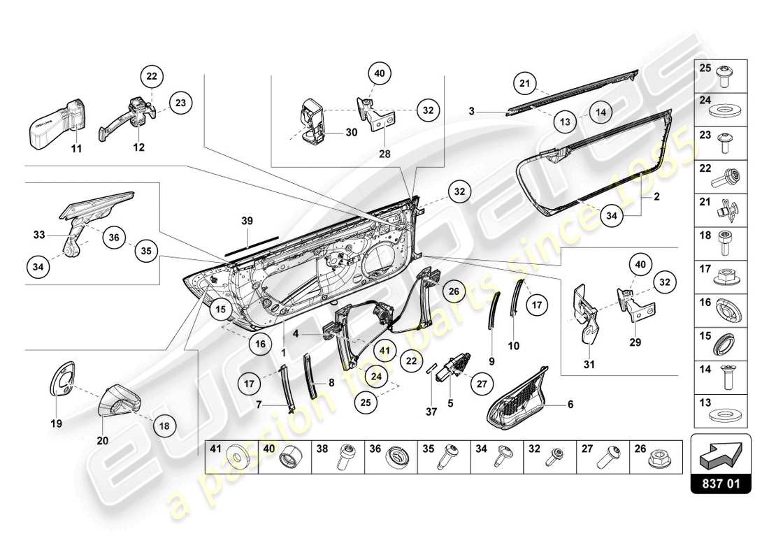 lamborghini evo coupe (2023) diagrama de piezas de puertas