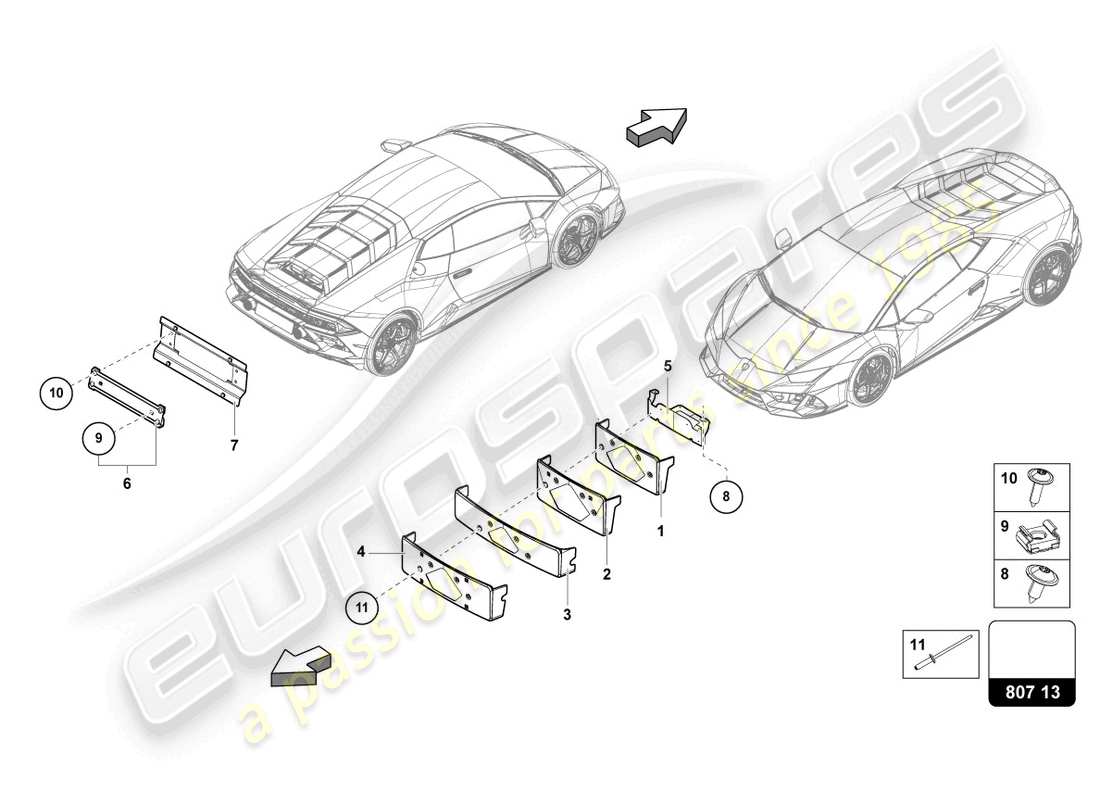 lamborghini evo coupe (2023) portamatrícula diagrama de piezas