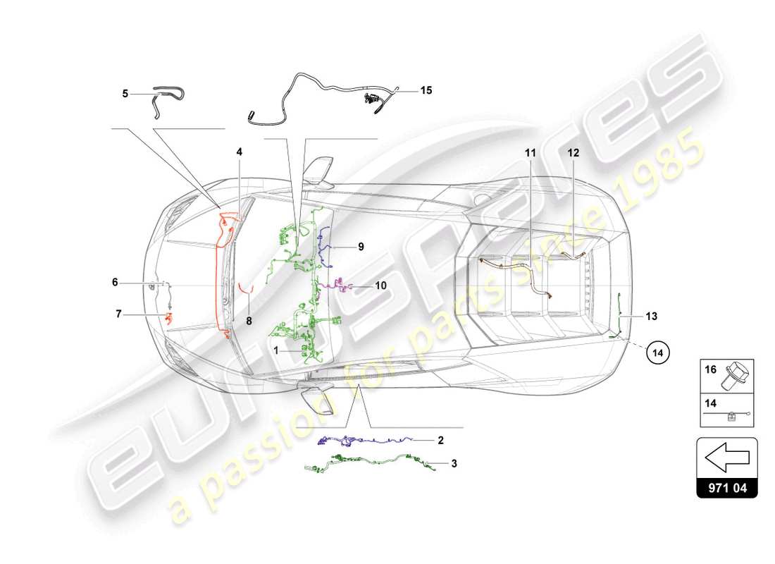 lamborghini evo coupe (2023) diagrama de piezas de cableado