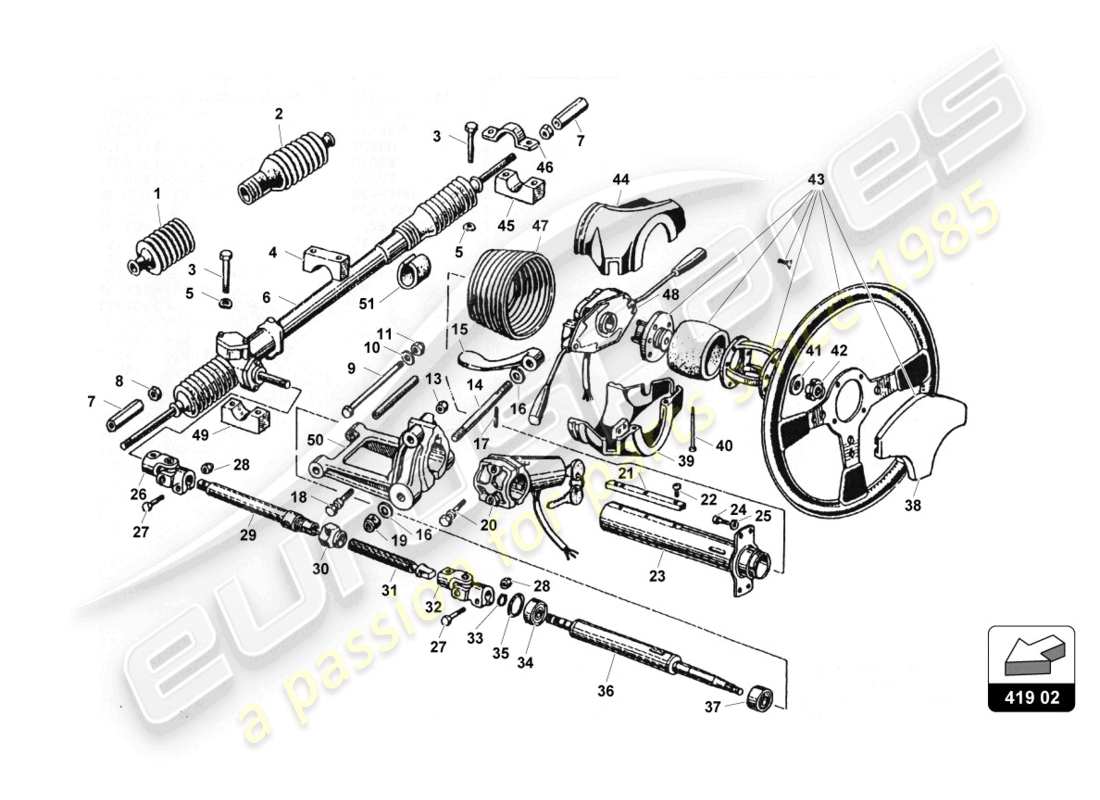 lamborghini countach 25th anniversary (1989) diagrama de piezas de dirección