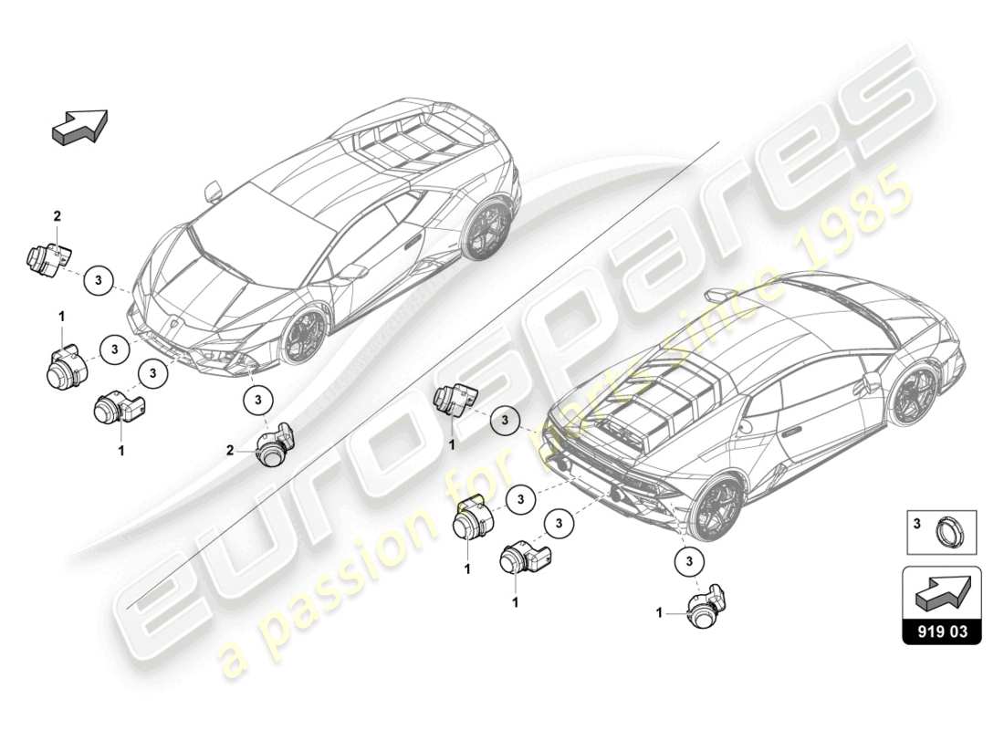 lamborghini evo coupe (2023) diagrama de piezas de ayuda de estacionamiento