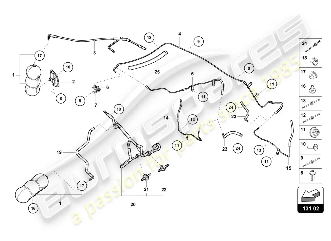 lamborghini evo coupe (2020) sistema de vacío diagrama de piezas