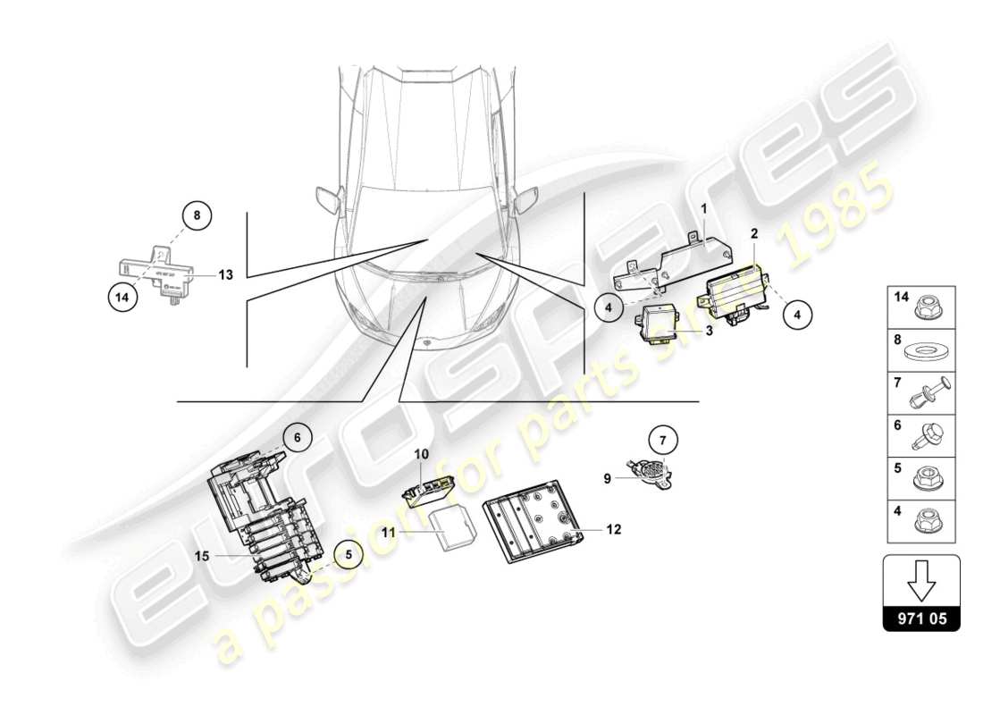 lamborghini evo coupe (2023) diagrama de piezas de la unidad de control