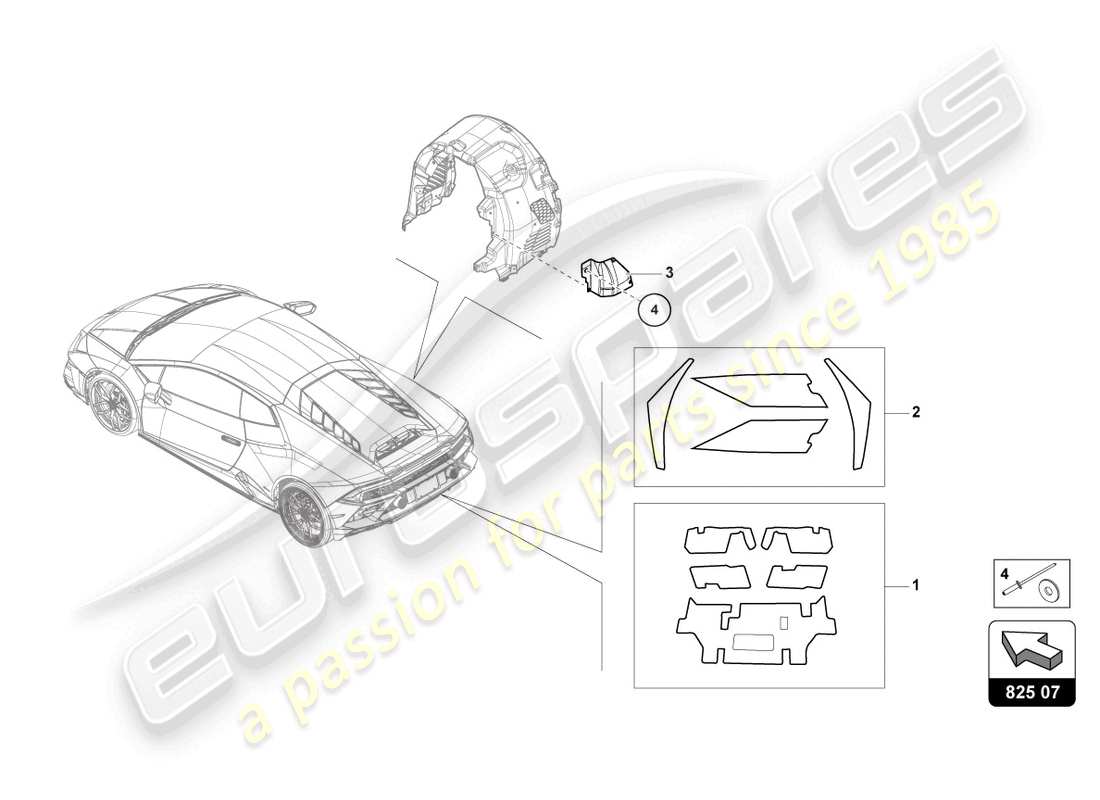 lamborghini evo spyder 2wd (2022) aislamiento térmico (autoadhesivo) diagrama de piezas