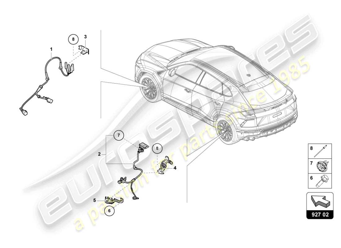 lamborghini urus s (2023) mazo de cables para sistema de frenos antibloqueo -abs- esquema de piezas
